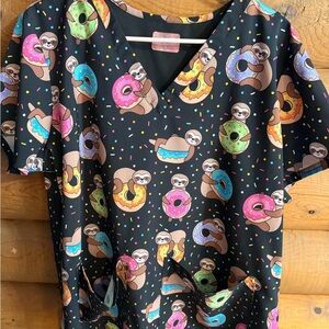 Sloth and Donut Scrub Top XL